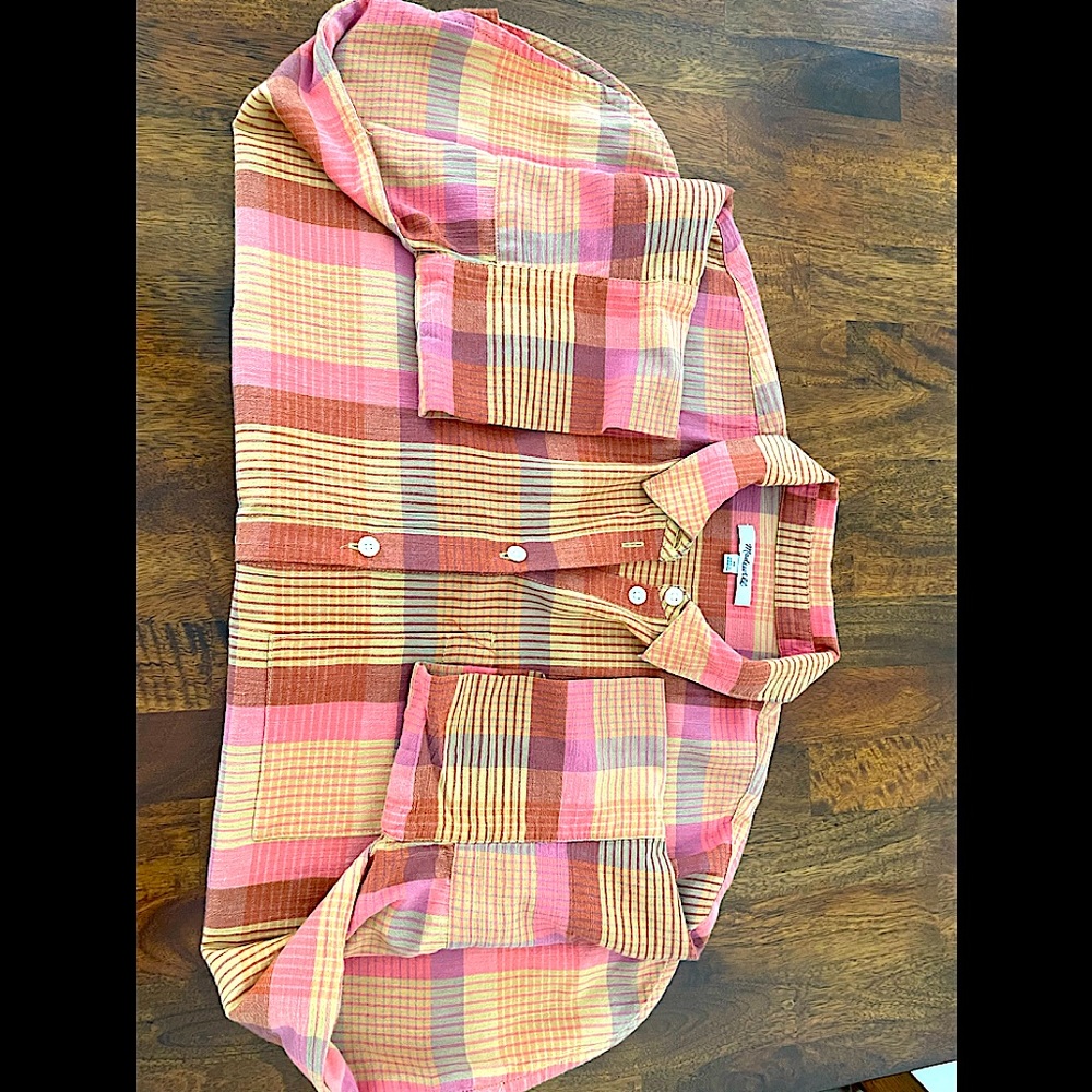 Madewell linen blend  plaid xs top
